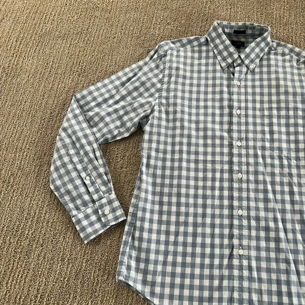J. Crew Mens Blue and White Checkered Button Down Shirt